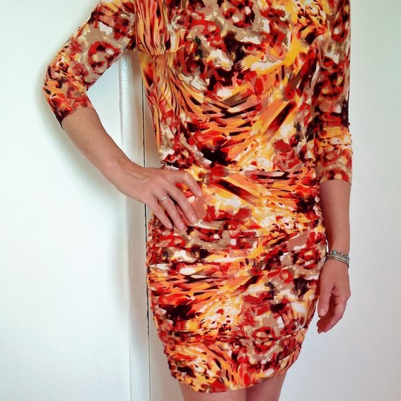 FEMME by Sandra Angelozzi Dress Size M Ruched Stretch Jersey - Picture 3 of 10